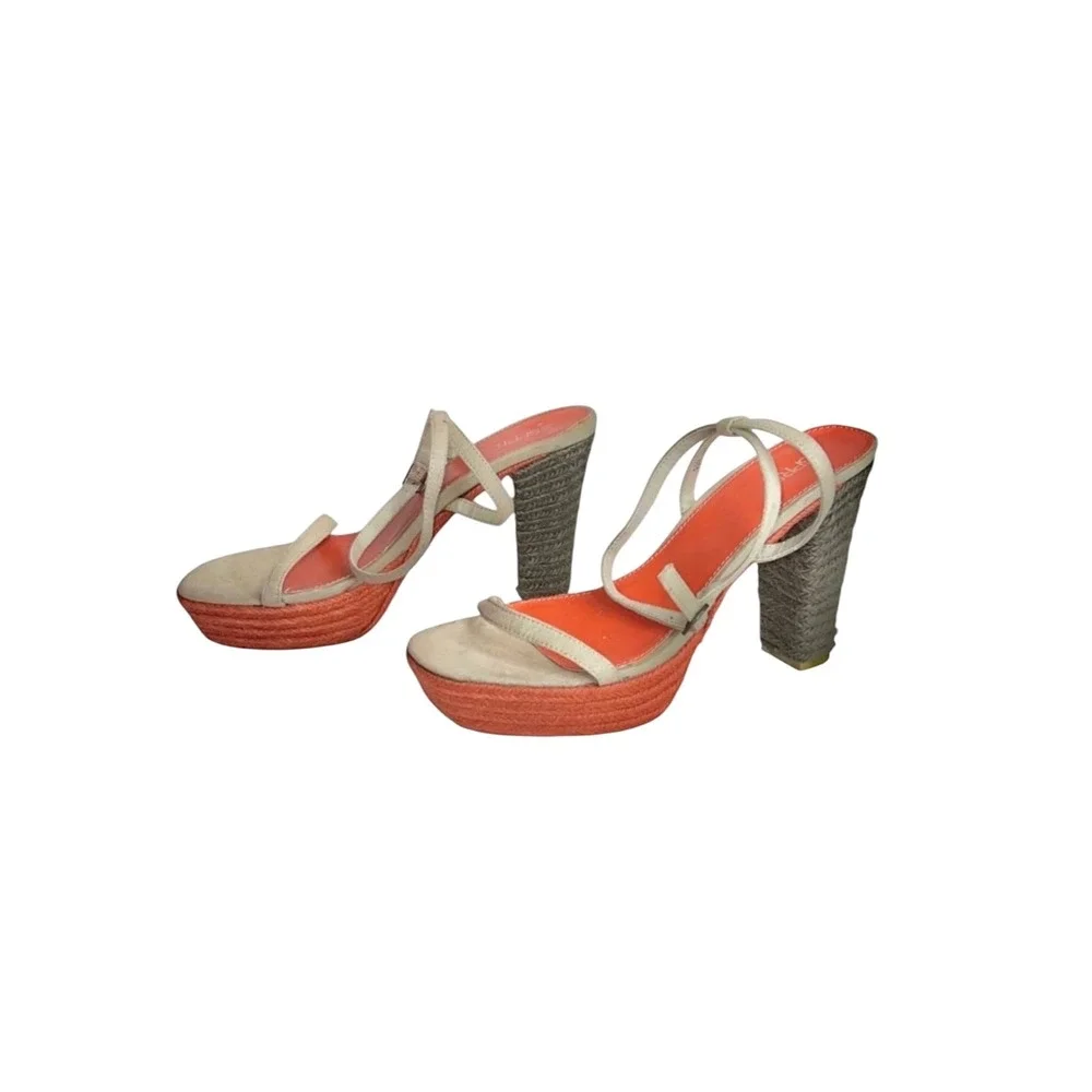 Esprit Womens 9.5M Orange Beige Strappy Platform Block Heel Sandals